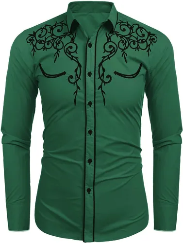 Vista 7 de Coofandy Camisa de hombre de manga larga ajustada con bordado casual de botón