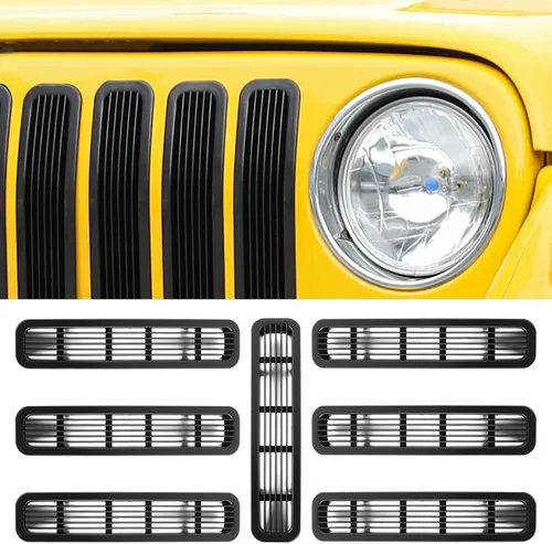 Vista 9 de RT-TCZ Versión de mejora Clip-on Rejilla frontal de malla Insertos compatibles con Jeep Wrangler JK JKU 2007-2015 (Negro mate)