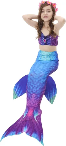 Vista 2 de GALLDEALS Traje de baño de sirena para niña, traje de baño de princesa (sin monoaleta)