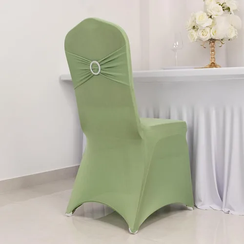 Vista 57 de Efavormart - Funda para silla de banquete de elastano beige con banda de hebilla de diamantes de imitación plateados, funda elástica para silla