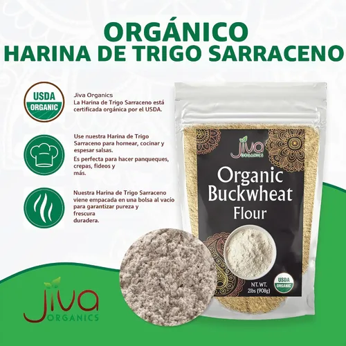 Vista 2 de Jiva Organics Harina de trigo sarraceno (oscuro), bolsa de 2 libras, vegano, sin OMG, kuttu, sabor terroso