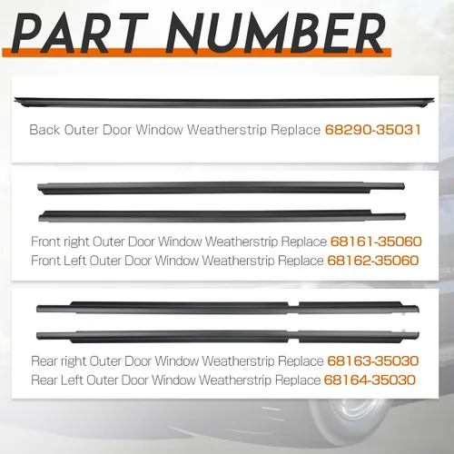 Vista 3 de Kit de 5 piezas de burlete sellador para ventana de puerta exterior compatible con Toyota 4Runner 2003-2009 Reemplaza 68290-35031 68161-35060