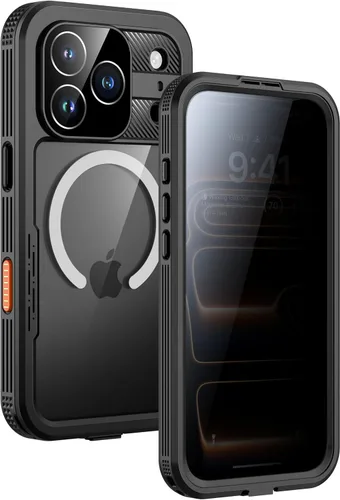 Vista 34 de Lanhiem Funda magnética impermeable para iPhone 16, protector de pantalla de privacidad integrado, compatible con MagSafe, funda antiespía de cuerpo