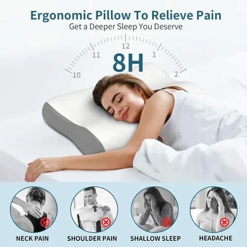 Vista 3 de Almohada cervical para el cuello para aliviar el dolor, almohada ergonómica para dormir de lado para dormir profundo, almohadas de espuma