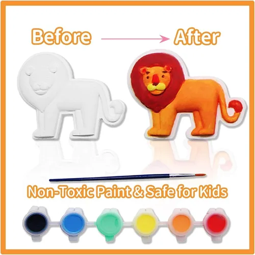 Vista 4 de Funto Kit de pintura de animales para niños, pinta tus propias figuras con imán, juego de manualidades de 27 piezas, cerámica para pintar, proyectos