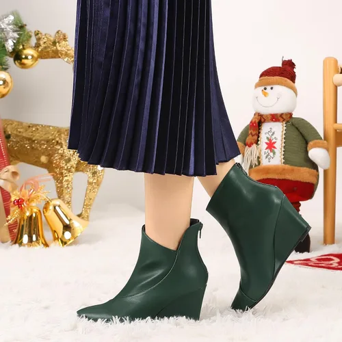 Vista 2 de Allegra K Botines de tacón de cuña con cremallera y punta puntiaguda para mujer