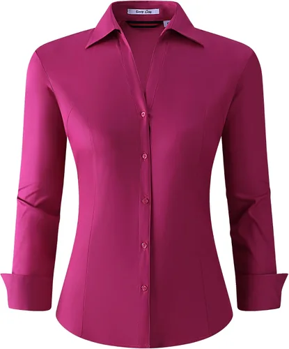 Vista 15 de Alex Vando - Blusa de botones para mujer, sin arrugas, manga larga, casual, para el trabajo