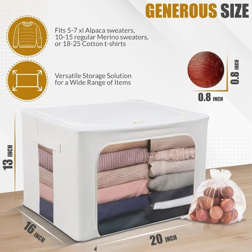 Vista 2 de 66L Bolsa grande de almacenamiento para suéteres de cachemira con marco de acero Protección natural de cedro rojo Organizador plegable