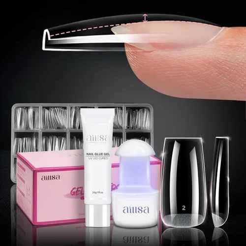 Vista 12 de AILLSA Kit de uñas de gel sólido pegamento para uñas para uñas postizas acrílicas, kit de extensión de uñas de gel con lámpara de uñas