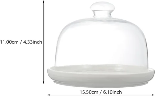 Vista 7 de Angoily Cloche - Plato de cerámica con cúpula de cristal para tartas con tapa de cúpula, soporte de exhibición de queso con cubierta de vidrio