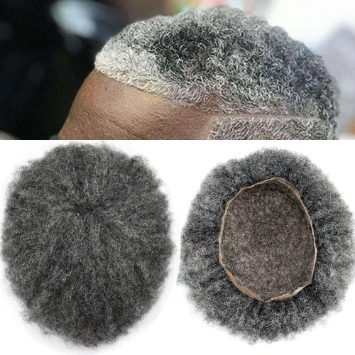 Vista 22 de Afro Toupee Hair Piece para hombres negros Encaje suizo completo Afro Hombres Toupee cabello humano rizado hombres onda unidades de cabello