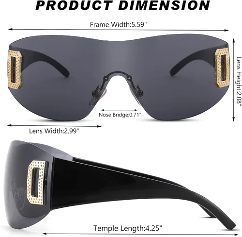 Vista 6 de gentlemaker Trendy Rimless Y2K Sunglasses for Women Men,Wrap Around Stylish Shield Frameless Sunglasses