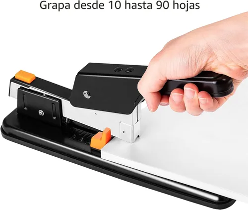 Vista 3 de Amazon Basics Engrapadora resistente, 90 hojas de alta capacidad, engrapadora de oficina grande con 1000 grapas, color negro