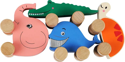Vista 6 de TOWO - Autos de madera para niños pequeños – Animales sobre ruedas – Vehículos sensoriales de agarre motriz juguete – Camiones de empuje y marcha