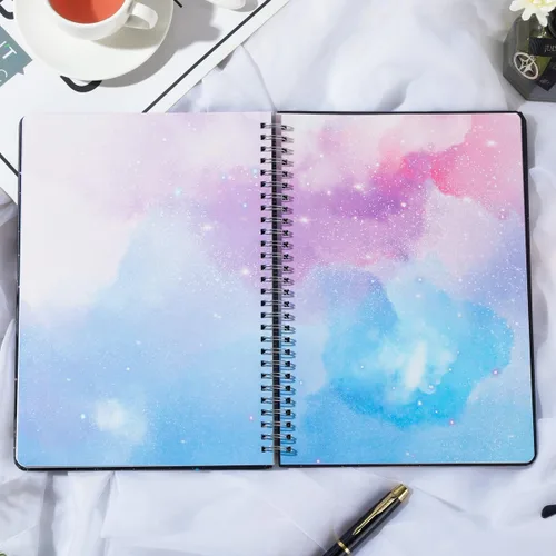Vista 4 de SIIXU Diario de escritura en blanco colorido en espiral para mujeres, hombres, cuaderno único de cielo estrellado para notas diarias, gratitud