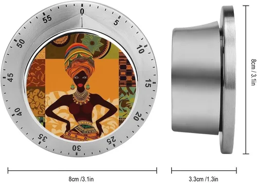 Vista 2 de African Woman Kitchen Timer 60 Minute Visual Wind Up Timer Indoor Mechanical Timers with Magnetic Base Stainless Steel Timers for Home Cooking Time