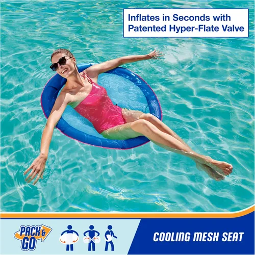 Vista 2 de [Usado] SwimWays Spring Float Premium Papasan Pool Lounger with Breathable Mesh Seat, Inflatable Pool Floats for Adults with Fast Inflation, for