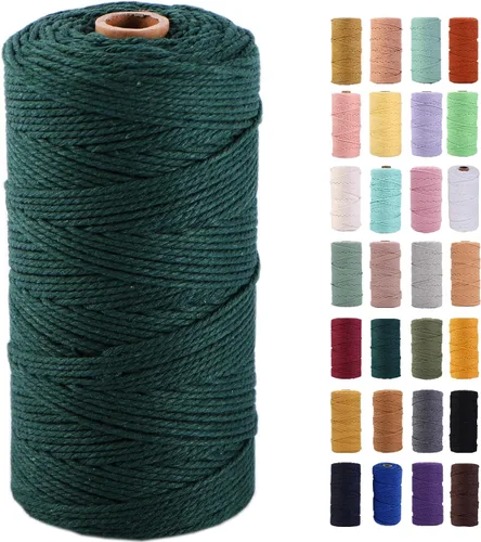 Vista 6 de Cuerda de macramé azul aire de 0.079 in x 220 yardas, cuerda de algodón colorido de algodón suave para colgar en la pared, colgadores de plantas
