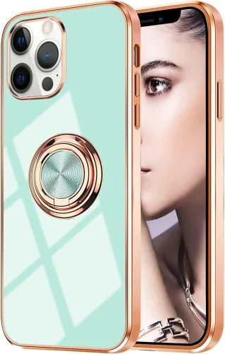 Vista 66 de Compatible con iPhone 11 Kickstand, anillo de rotación de 360 grados integrado con borde de oro rosa brillante que funciona con soporte magnético