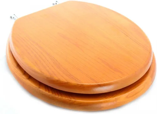 Vista 20 de Renovators Supply Manufacturing Asiento de retrete alargado de madera de caoba ligera con las bisagras de cobre amarillo de PVD y el parachoques