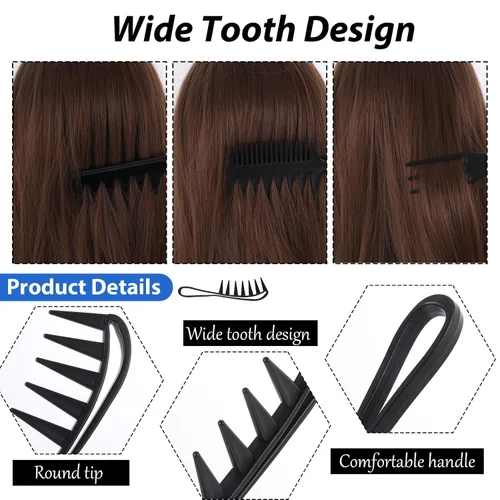 Vista 4 de Juego de 4 peines para el cabello, dientes anchos y peines de doble cara para hombres y niños