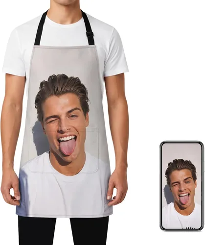 Vista 9 de Delantal personalizado, delantal con foto personalizada para hombres y mujeres, con 2 bolsillos, regalo personalizado de cumpleaños o Navidad