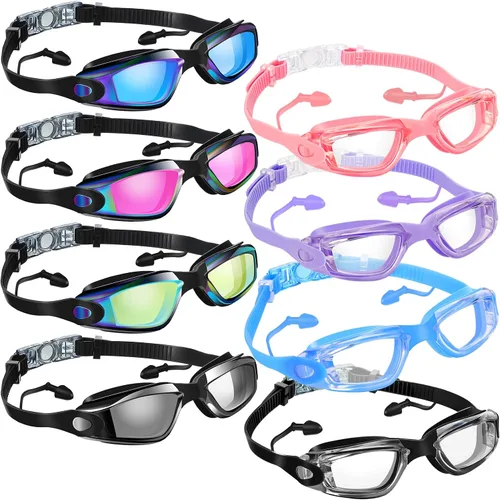 Vista 5 de Konohan Paquete de 8 gafas de natación sin fugas para adultos, protección UV, gafas de piscina con clip para la nariz