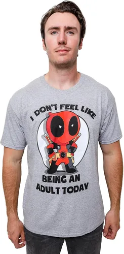 Vista 3 de Marvel Camiseta Deadpool Don't Feel Like Being an Adult, Gris jaspeado