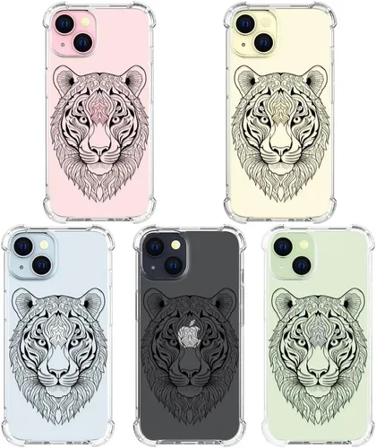 Vista 2 de Funda compatible con iPhone 15, bonita funda transparente para mujer, funda de silicona transparente para teléfono, color negro, tigre poderoso