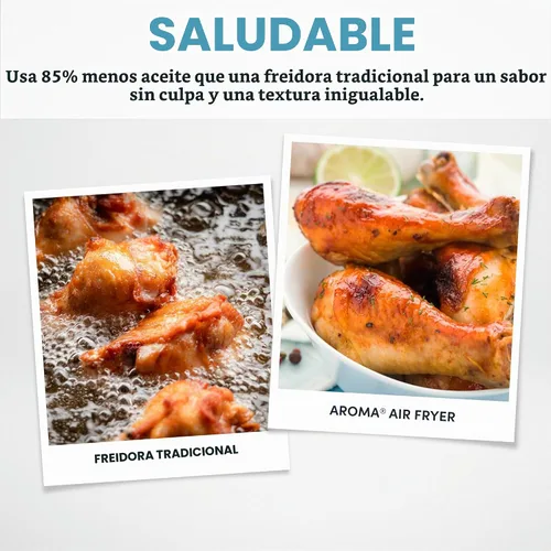 Vista 3 de AROMA® Freidora de aire de vidrio y horno de convección de encimera con potente tecnología 360Crispy™ (3 cuartos), blanco