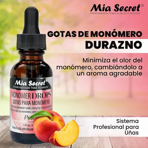 Vista 2 de Mia Secret Monomer Drops - Aroma de durazno - 1 oz - Neutralizador de olores - Acrílico líquido