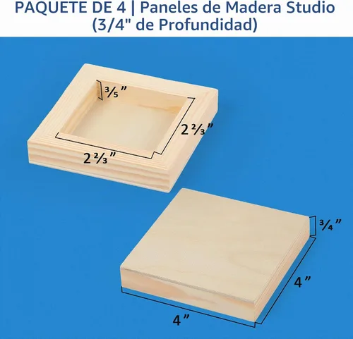 Vista 2 de Falling in Art Kit de paneles de madera de abedul sin terminar para pintura, lienzo de madera, paquete de 4 unidades de 4 x 4 pulgadas de estudio