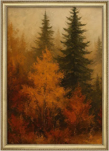 Vista 120 de MUDECOR Lienzo enmarcado prémium para pared, pinos nevados en bosque de invierno, ilustraciones modernas, arte contemporáneo, escénico, divertido