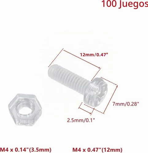 Vista 2 de Juego de 100 tornillos y tuercas acrílicas transparentes de 0.28 pulgadas de diámetro, cabeza redonda, Phillips, tornillos de plástico con tuercas