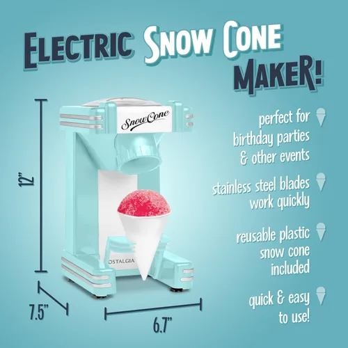 Vista 2 de Nostalgia Máquina de cono de nieve retro – Tamaño de encimera de una sola porción – Máquina de hielo afeitado para conos de nieve, granizados