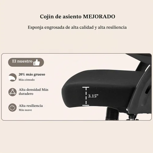 Vista 7 de Silla de oficina ergonómica, cómoda silla de escritorio con brazos abatibles, silla de computadora de malla con soporte lumbar ajustable, sillas