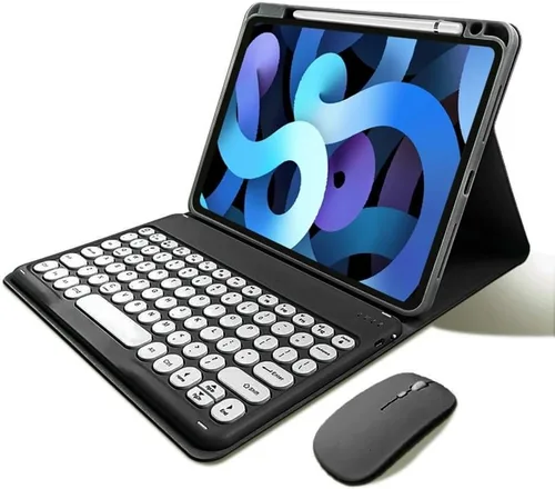 Vista 17 de kaitesi Funda de teclado para iPad de 9ª/8ª/7ª generación de 10.2", teclado Bluetooth inalámbrico desmontable con ratón, funda inteligente tipo