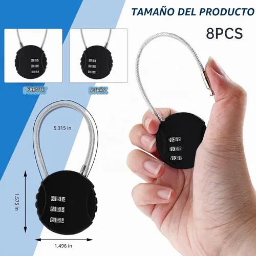 Vista 2 de Litoexpe Cerradura de combinación de 4 unidades, 3 dígitos para exteriores, impermeable, con código, candado, candado, cable de bloqueo para Negro