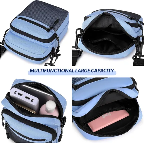 Vista 4 de Lohol Bolso bandolera pequeño para hombres y mujeres, resistente al agua, ajustable, bolso bandolera para viajes y deportes