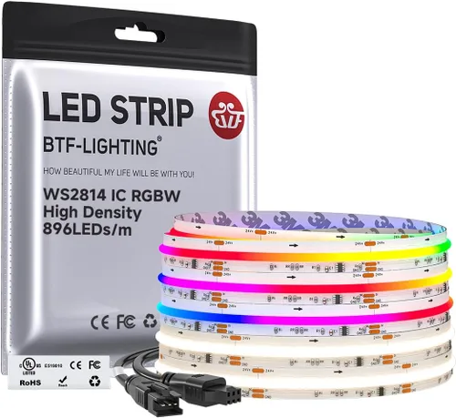 Vista 21 de BTF-LIGHTING Tira LED FCOB COB WS2814 IC RGBW 6000K Flexible de Alta Densidad con Efecto de Persecución de Color Uniforme 3m DC24V 896LED/m 16IC/m