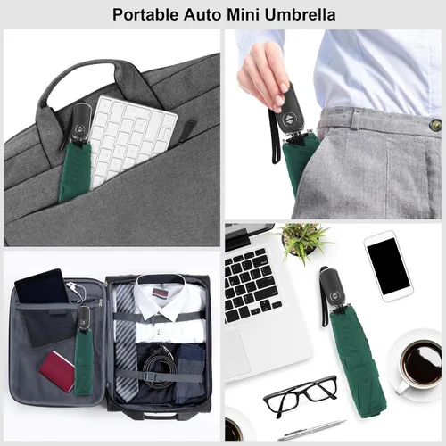 Vista 51 de LEAGERA Paraguas de viaje compacto para bolso, mango plano, impermeable para lluvia ligera