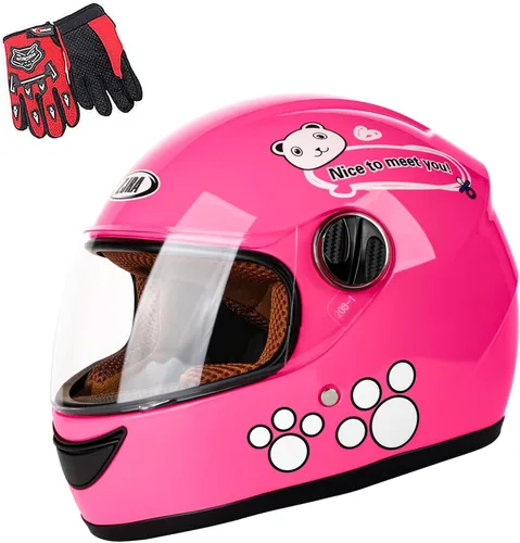 Vista 9 de Casco de motocicleta para niños con diseño de panda y guantes de carreras, certificación DOT