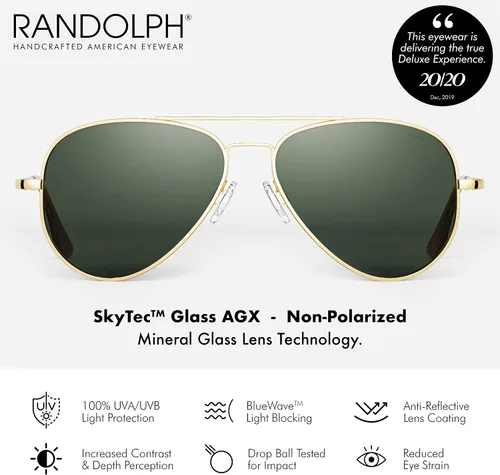 Vista 2 de Randolph USA Concorde Classic Aviator Gafas de sol para hombres o mujeres 100% UV