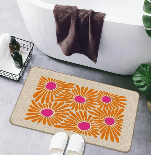 Vista 5 de Tapete floral para puerta, diseño de margaritas y margaritas, para interiores y exteriores, decoración de flores de margaritas, 17 x 30 pulgadas