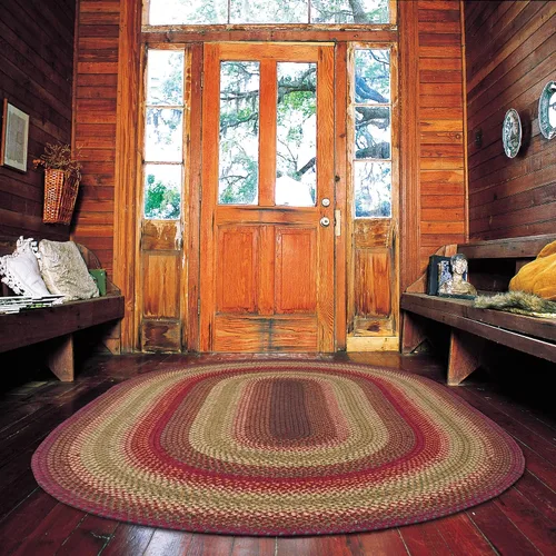 Vista 157 de Homespice Apple Pie - Alfombra ovalada roja de 2 x 3 pies, alfombra de cocina trenzada para decoración primitiva y rústica, reversible, yute sin