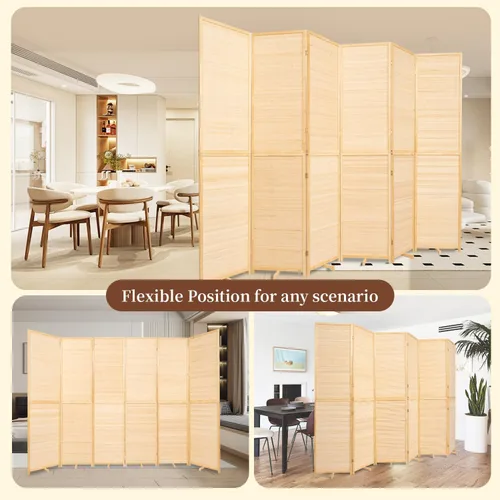 Vista 7 de Divisor de pared de bambú de 6 paneles, 106 pulgadas de ancho x 67 pulgadas de alto, diseño plegable con base extra estable, pantalla divisora