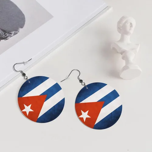 Vista 5 de Pendientes redondos para mujeres y niñas, con bandera cubana, aretes ligeros, Cuero sintético, No es una piedra preciosa