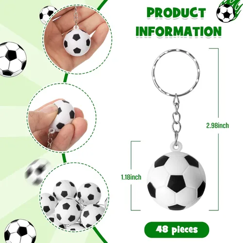 Vista 2 de Jexine 48 llaveros de fútbol, pelota de estrés de fútbol, recuerdos de fiesta de fútbol, mini bolas de estrés, colgante para escuela, carnaval