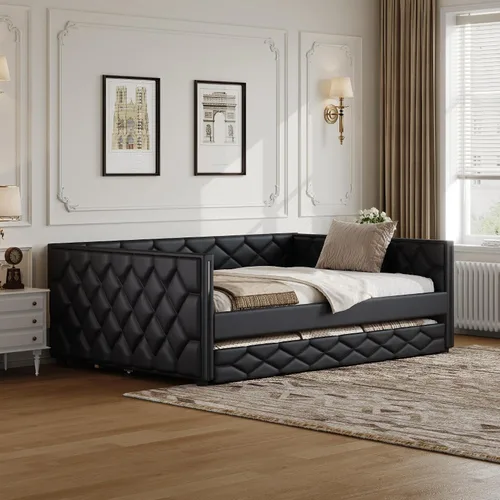 Vista 4 de Sofá cama tapizado de tamaño completo con nido, sofá cama funcional con reposabrazos para sala de estar, dormitorio, habitación de invitados