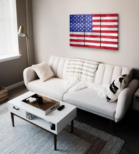 Vista 2 de Lienzo decorativo para pared con la bandera estadounidense, juego de 3 piezas, impresiones grandes decorativas de varios paneles divididos, aspecto